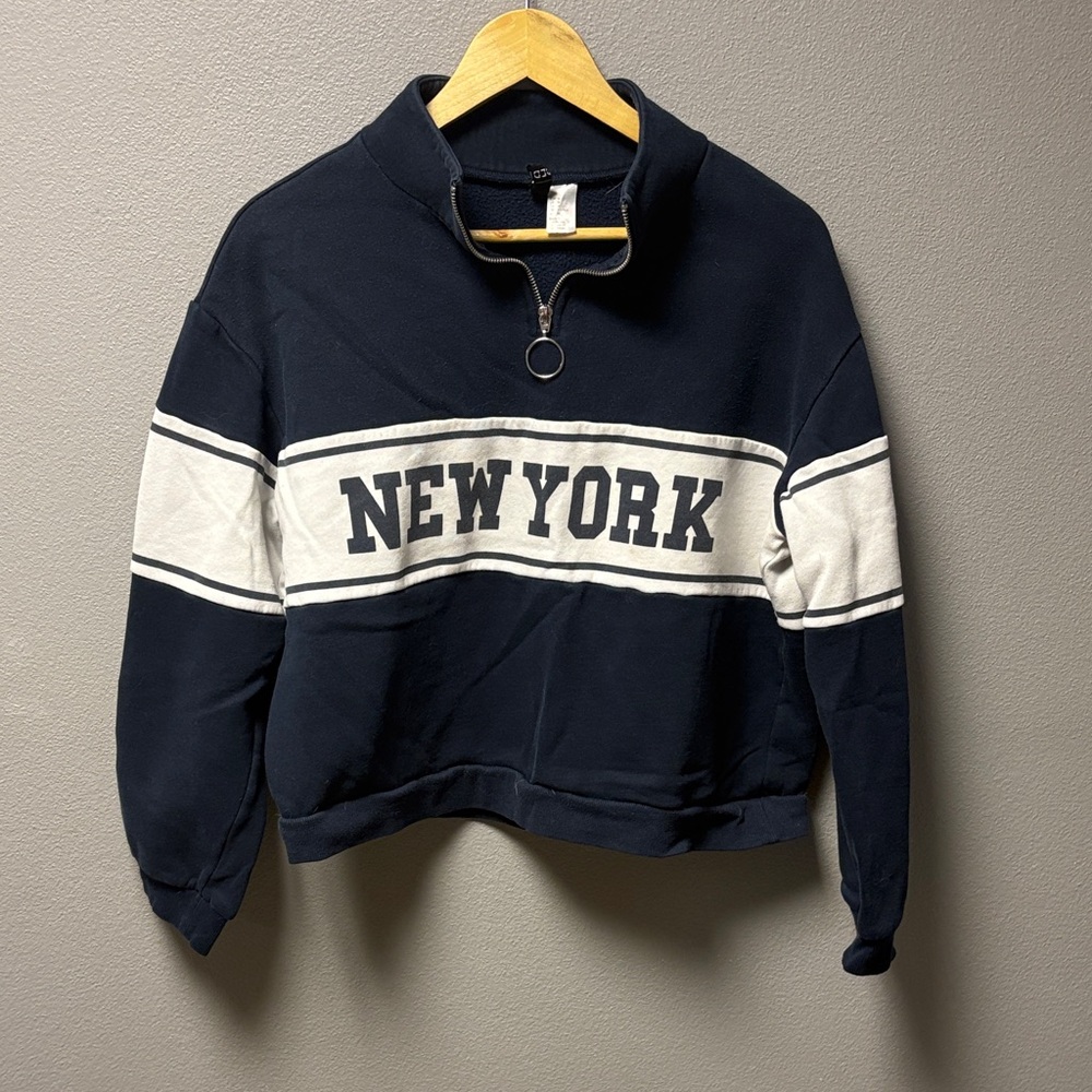 Divided Navy and White Quarter Zip Sweater